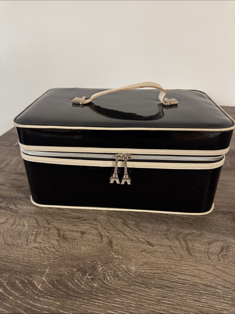 Lancome Vintage Black and Cream Cosmetic Train Case with Handle